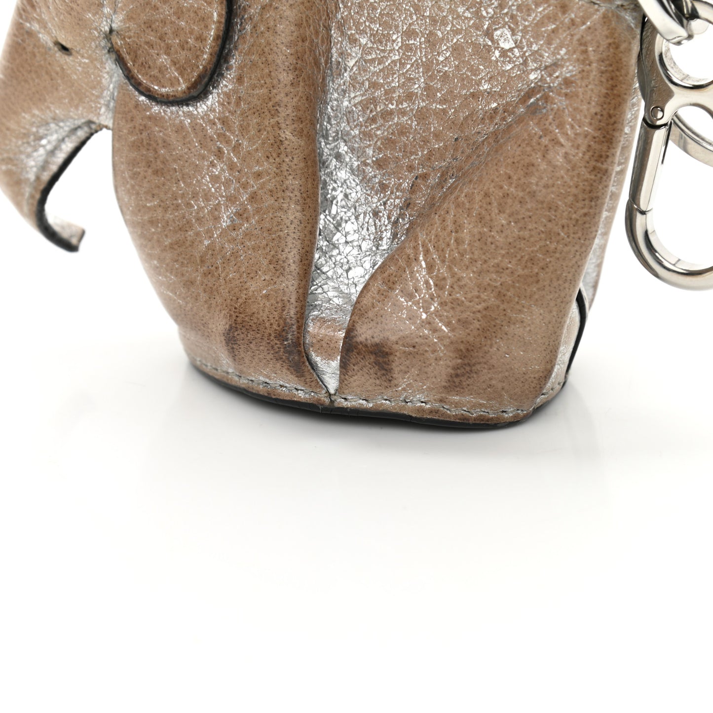 Metallic Calfskin Mini Elephant Coin Purse Silver