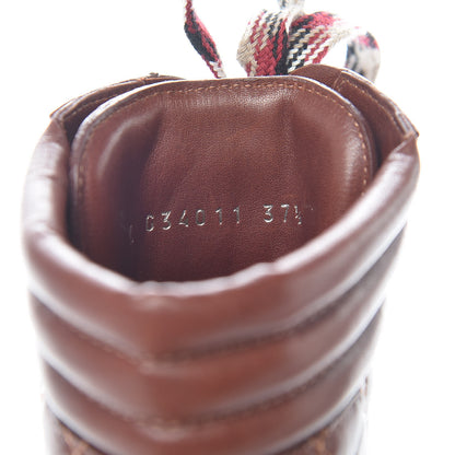 Chanel Lambskin Quilted Lace Up Boots 37.5 Brown 6 of 8