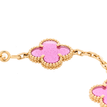 Van Cleef & Arpels 18K Yellow Gold Pink Enamel 5 Motifs Vintage Alhambra Bracelet 3 of 6