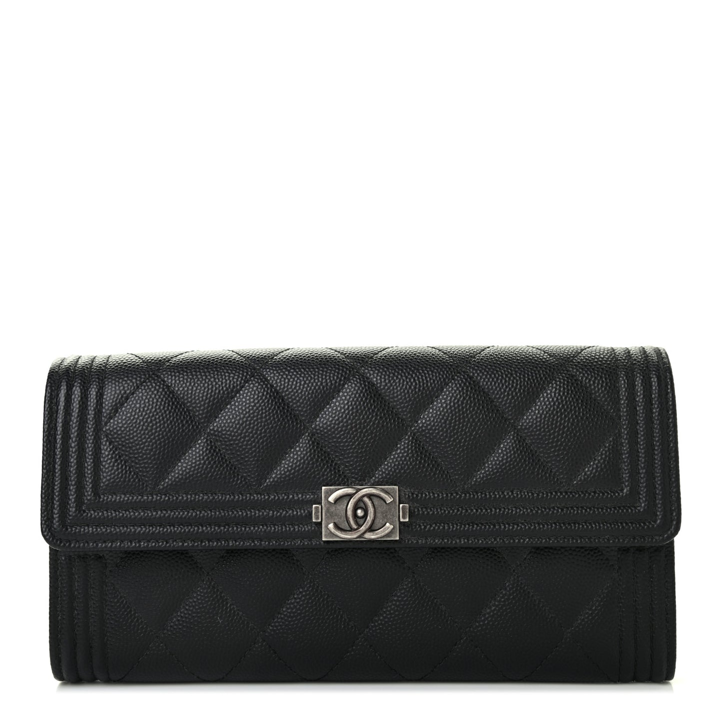 Caviar Quilted Long Boy Flap Wallet Black