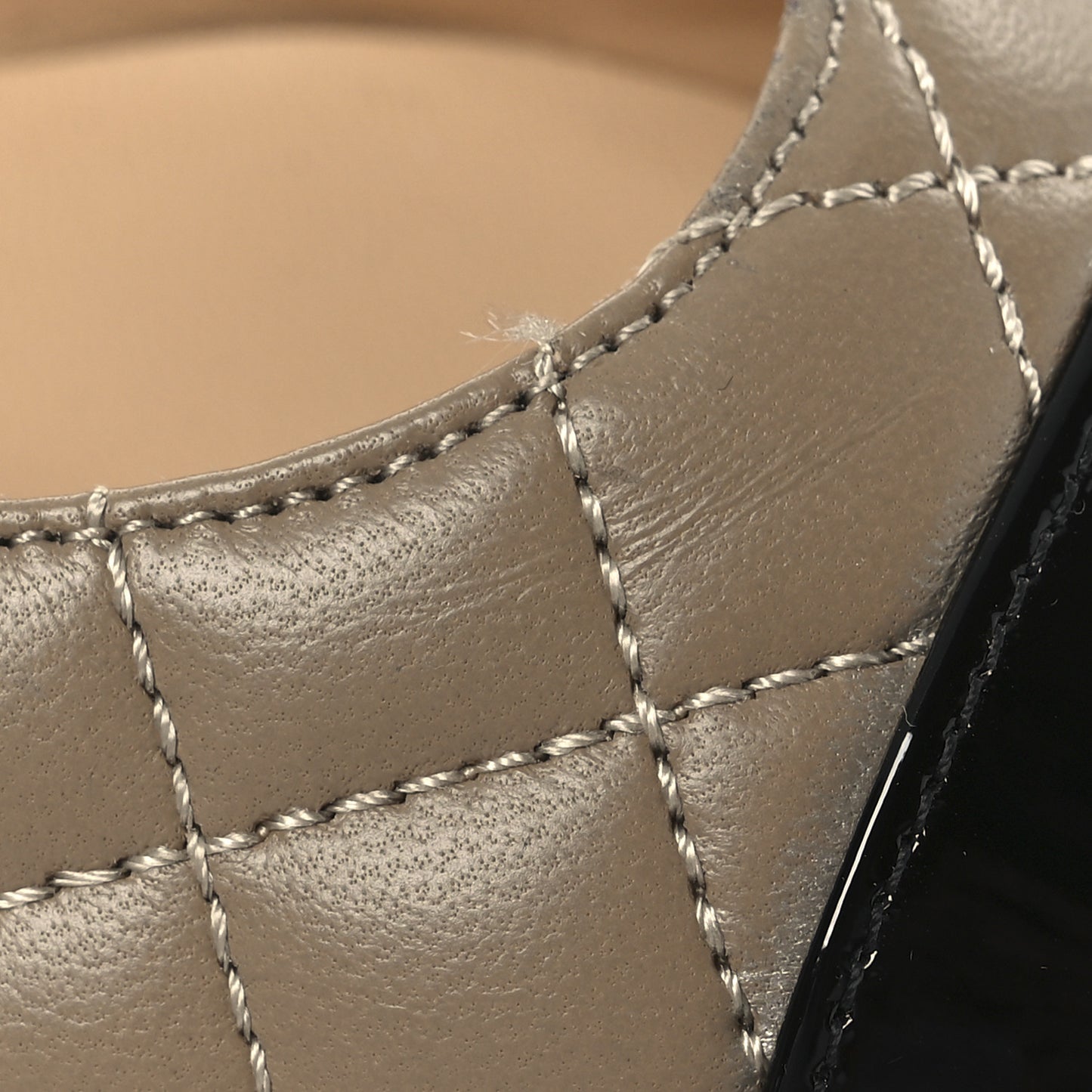 Lambskin Patent Calfskin Quilted Cap Toe CC Slingback Pumps 37.5 Beige Black