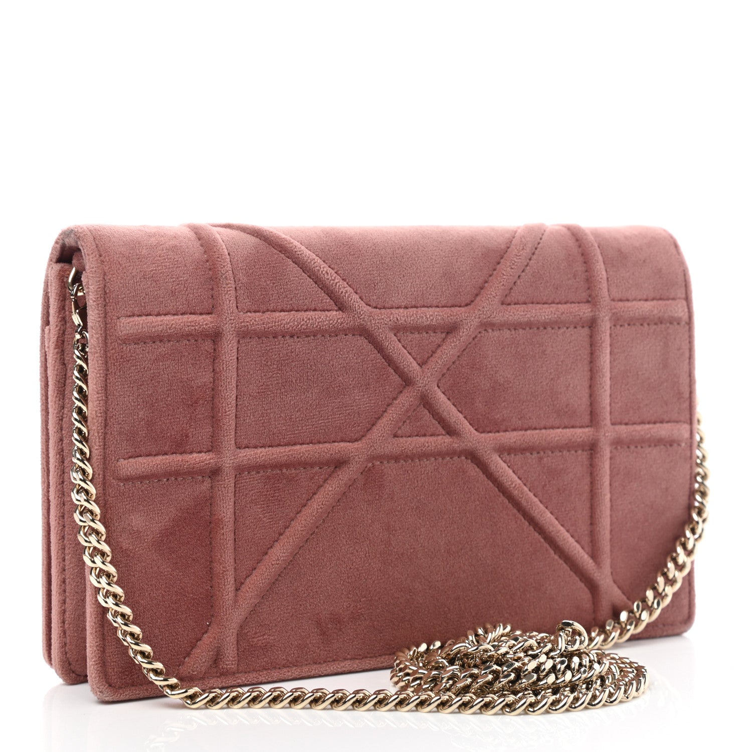 Christian Dior Velvet Diorama Wallet on Chain Pouch Pink 2 of 11