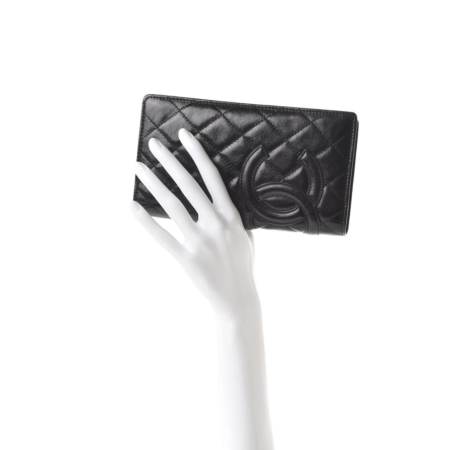 Aged Calfskin Quilted Cambon Yen Wallet Black