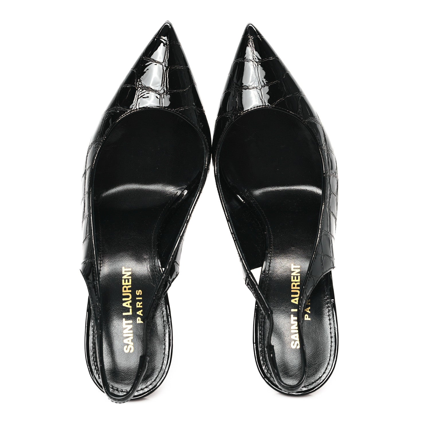 Saint Laurent Patent Crocodile Embossed Opyum 110 Slingback Pumps 37 Black 2 of 10