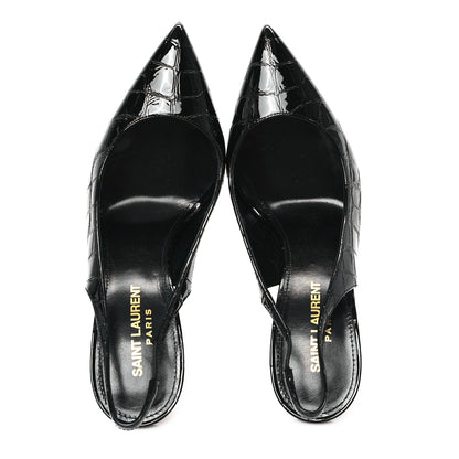 Saint Laurent Patent Crocodile Embossed Opyum 110 Slingback Pumps 37 Black 2 of 10