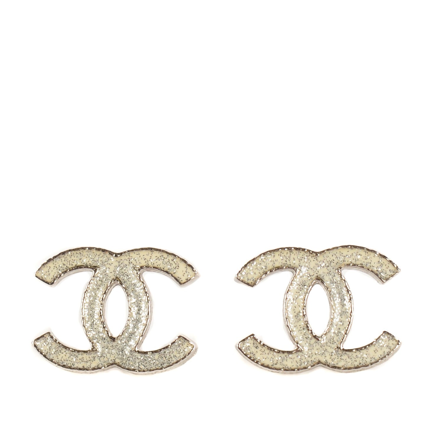 Glitter Enamel CC Earrings Silver White