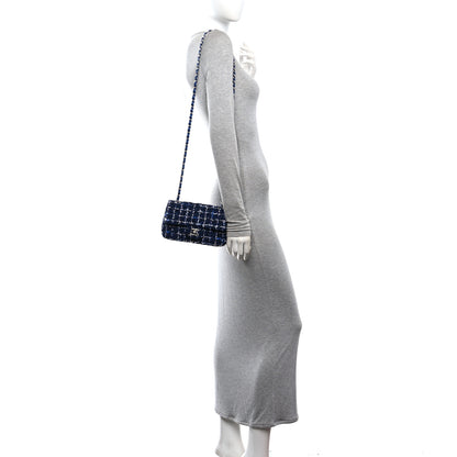 Chanel Tweed Quilted Mini Rectangular Flap Navy Blue Ecru 2 of 11