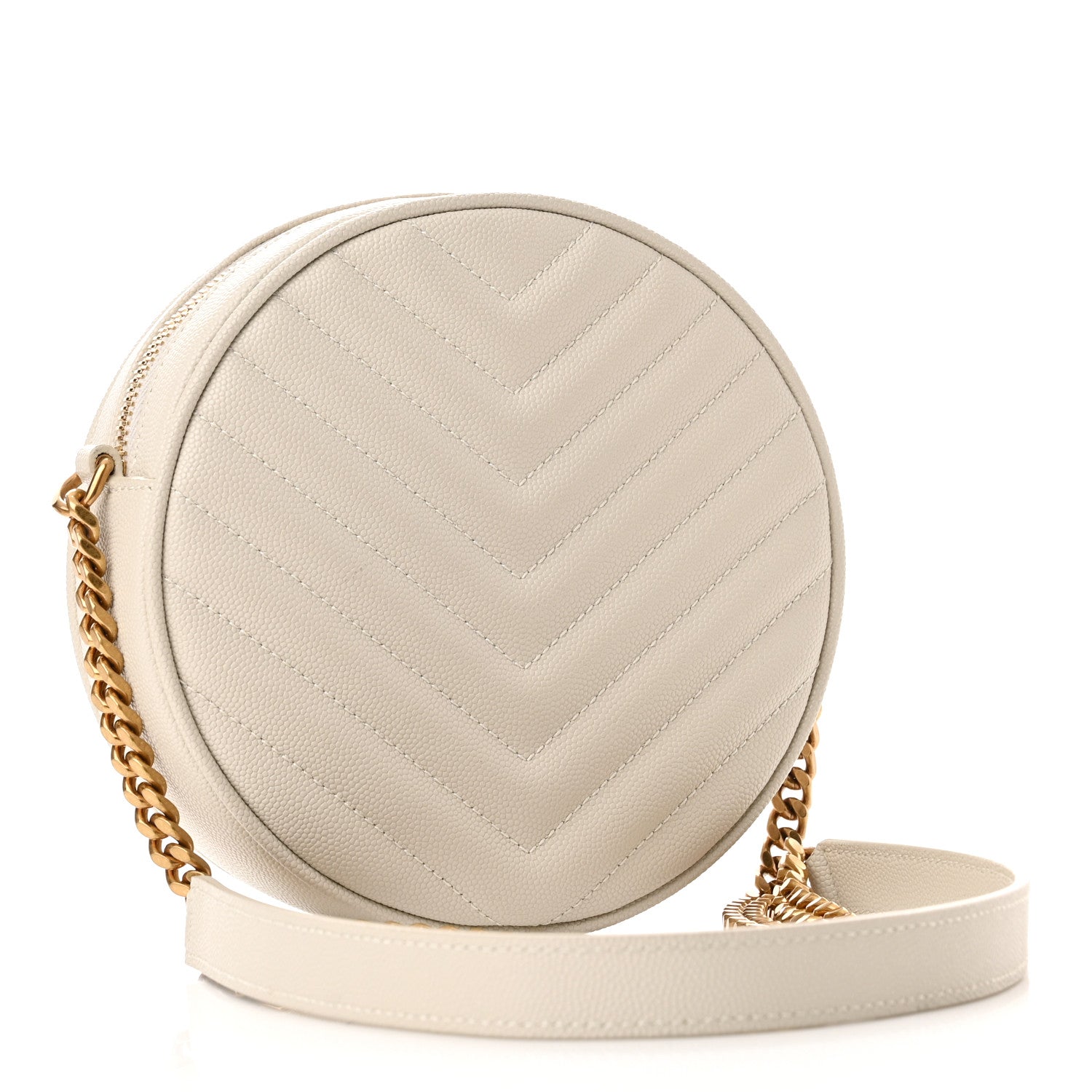 Saint Laurent Grain De Poudre Matelasse Chevron Quilted Round Vinyle Camera Bag Crema Soft 3 of 10