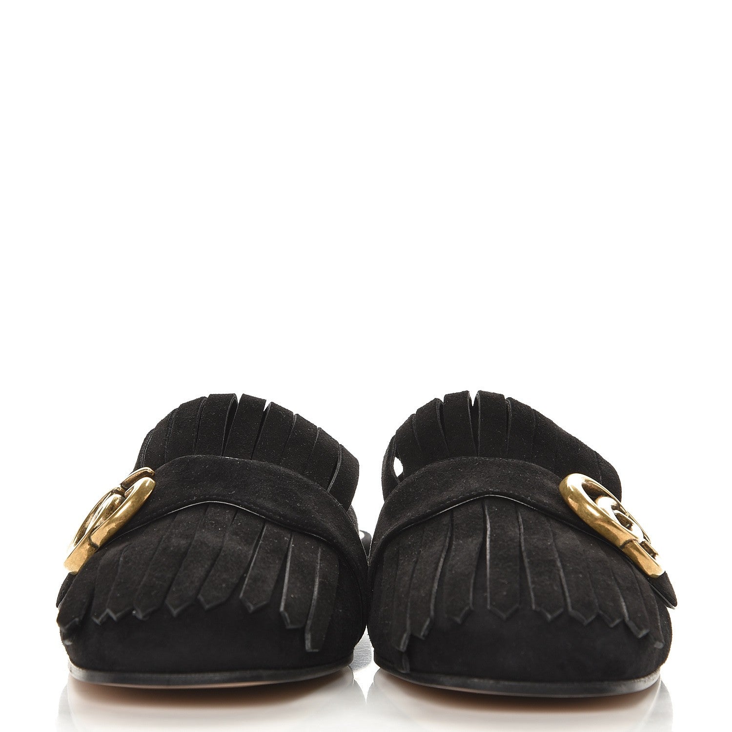 Gucci Kid Scamosciato GG Marmont Fringe Slippers 38 Black 2 of 8