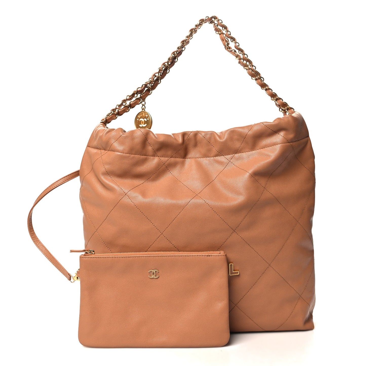 Shiny Caviar Quilted Chanel 22 Brown