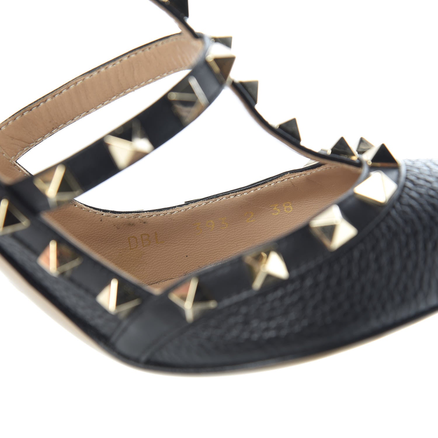 Valentino Garavani Pebbled Calfskin Rockstud Ankle Strap Pumps 38 Black 8 of 8