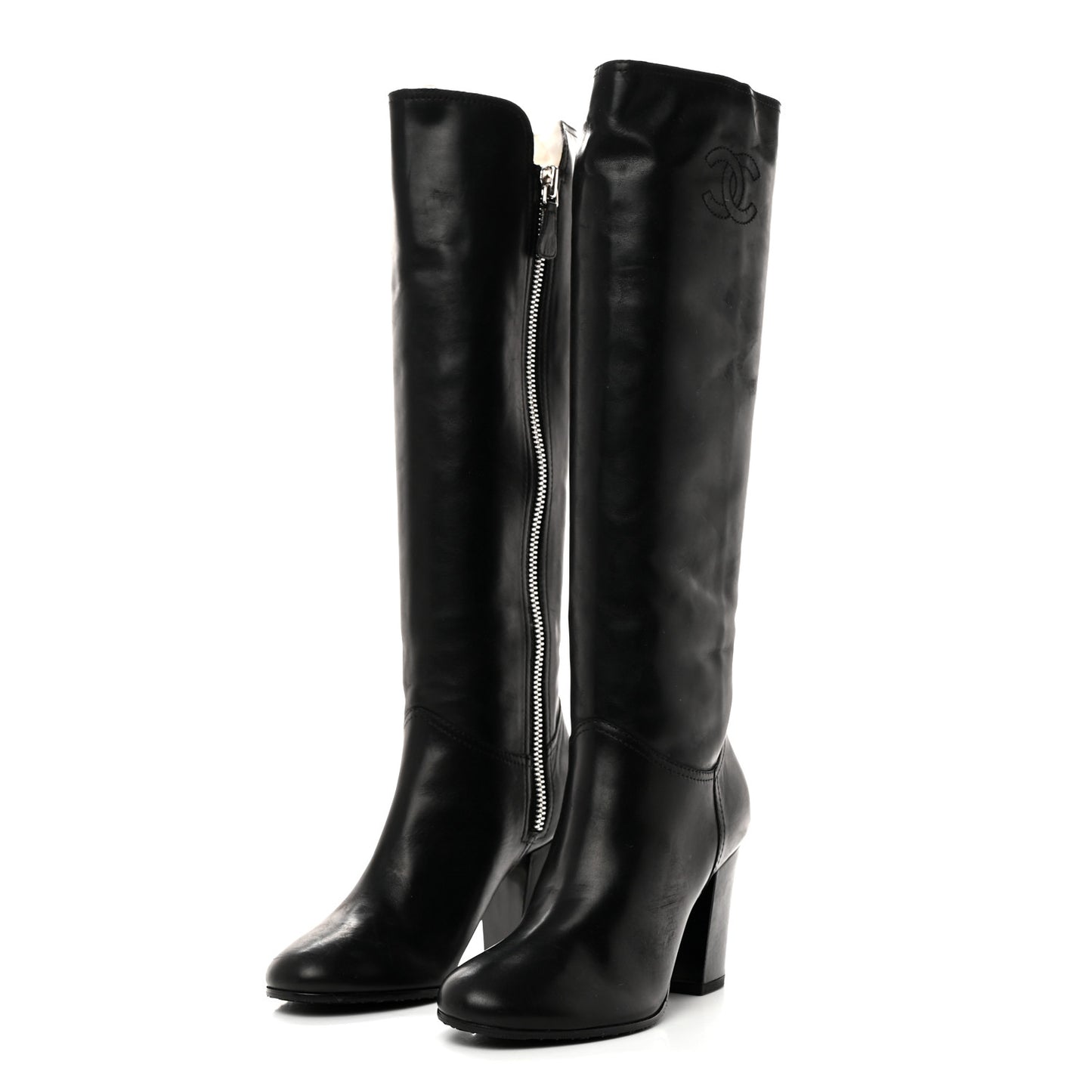 Calfskin Tall CC Boots 37.5 Black