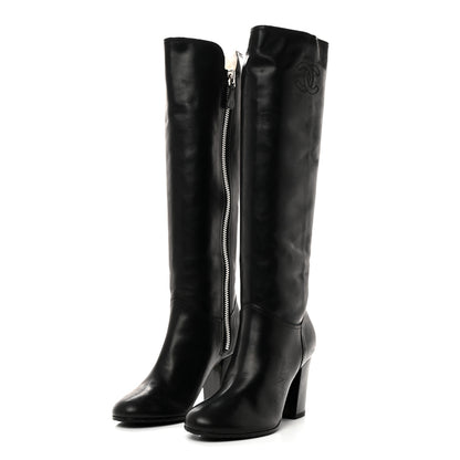 Chanel Calfskin Tall CC Boots 37.5 Black 3 of 11