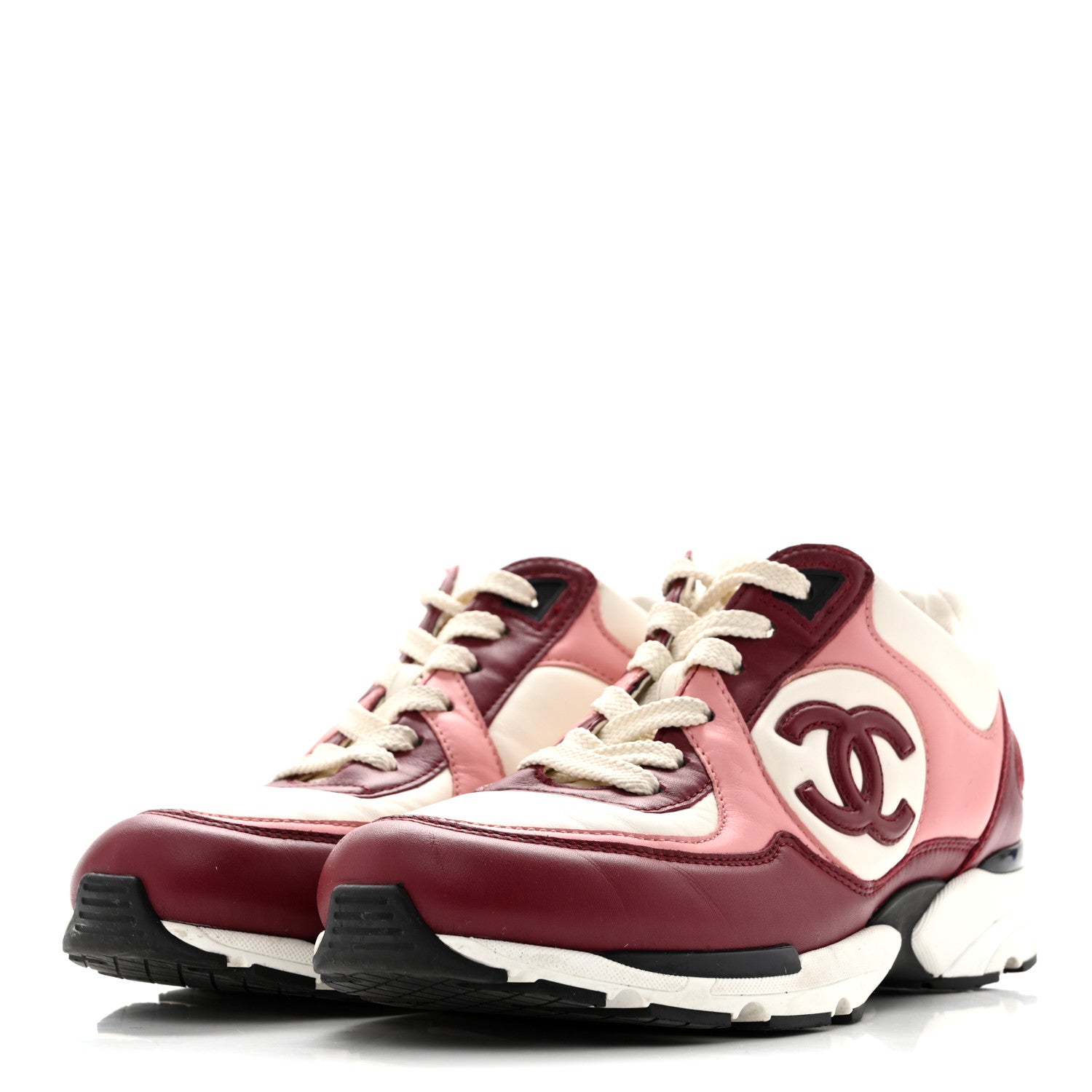 Chanel Calfskin CC Sneakers 40 Light Burgundy White Pink 4 of 14