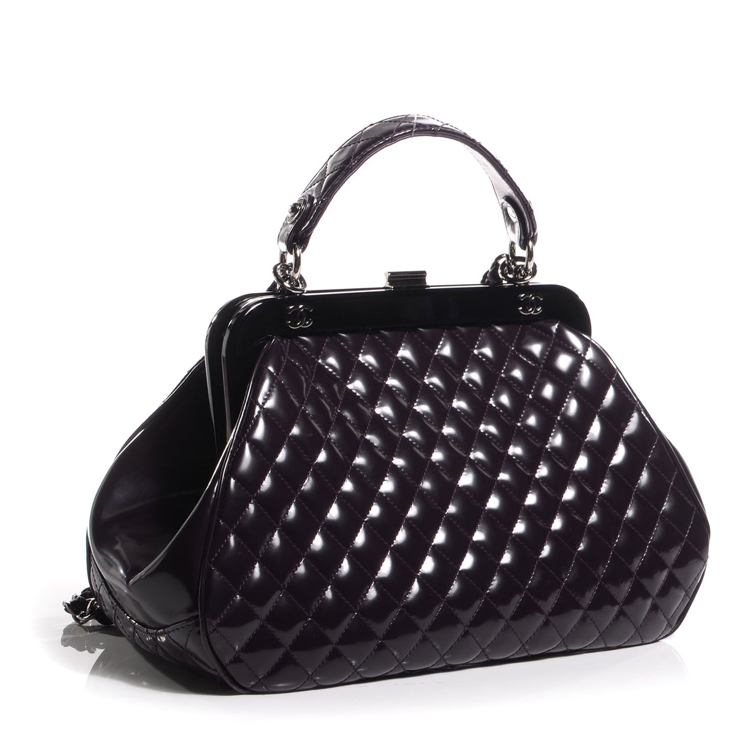 Glazed Calfskin Quilted Mademoiselle Small Frame Bag Purple