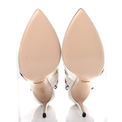 Gucci Malaga Kid Web Bee Star Embroidered Sylvie High Heel Slingback Pumps 40 White 6 of 12