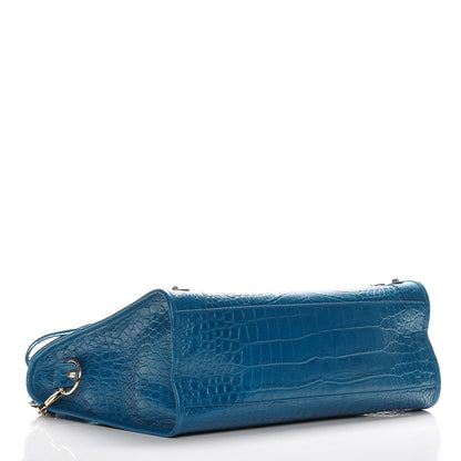 Balenciaga Calfskin Crocodile Embossed Classic Gold Hardware City Bleu Marine 4 of 7
