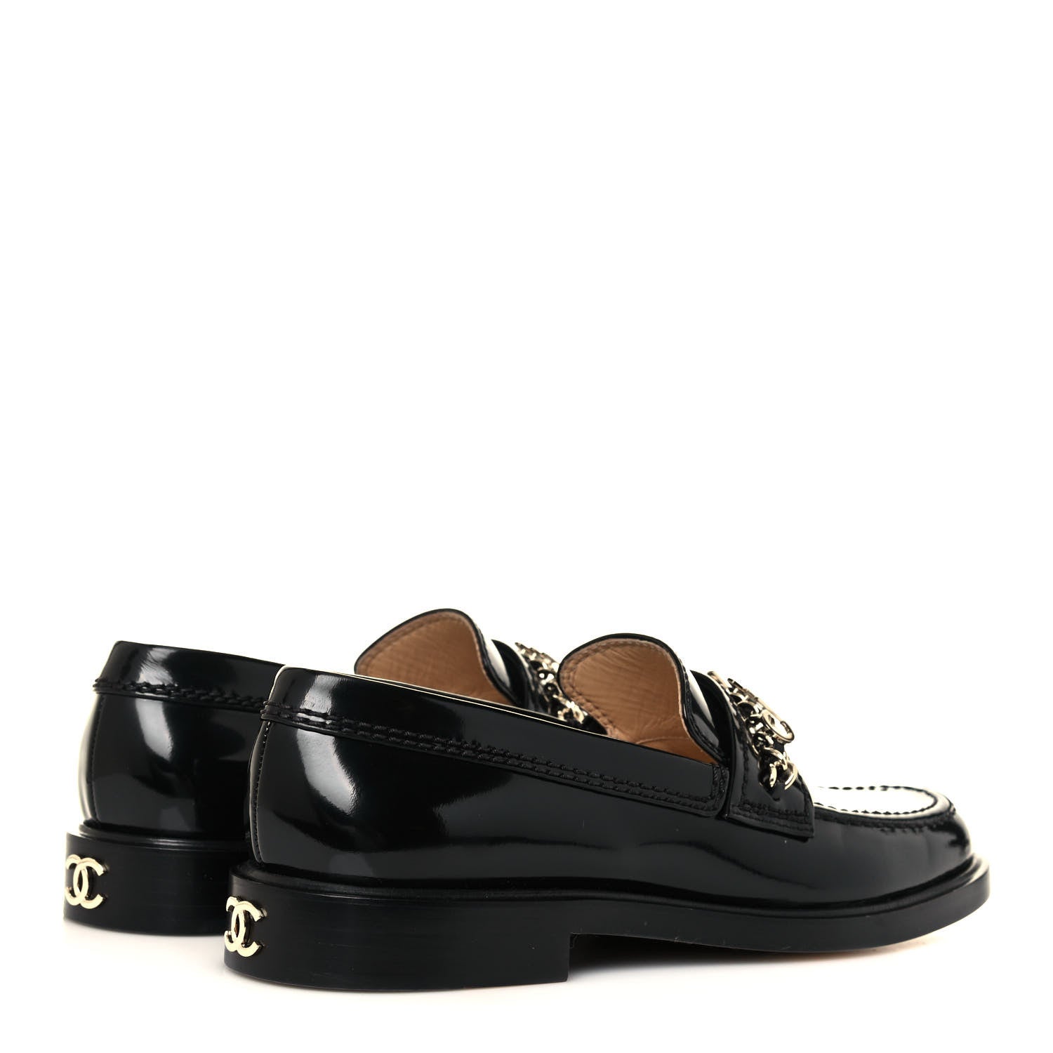 Chanel Shiny Calfskin Logo Loafers 37 Black 4 of 10