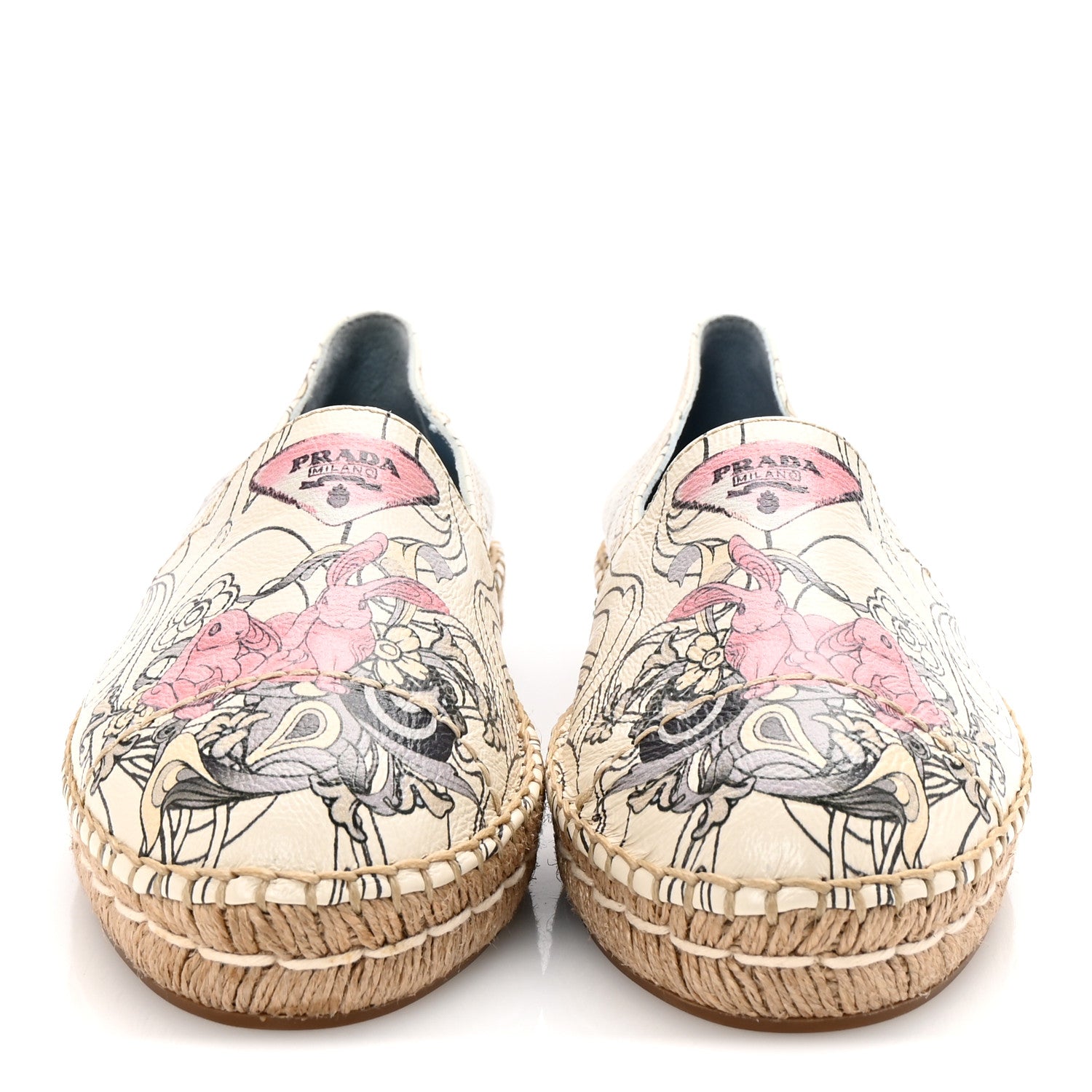 Prada X JAMES JEAN Glace Calfskin Rabbit Print Espadrilles 38 Opaline 3 of 9