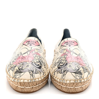 Prada X JAMES JEAN Glace Calfskin Rabbit Print Espadrilles 38 Opaline 3 of 9