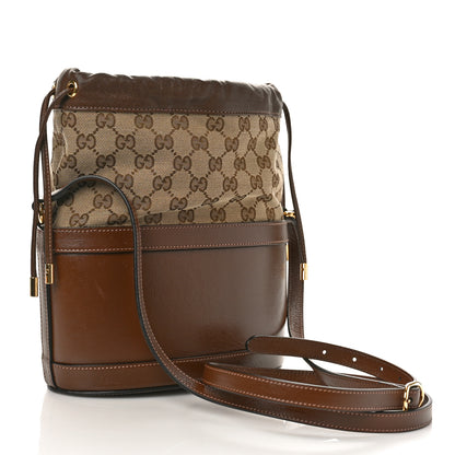 Gucci Monogram Textured Calfskin Horsebit 1955 Drawstring Bucket Bag Beige Brown Sugar 2 of 12