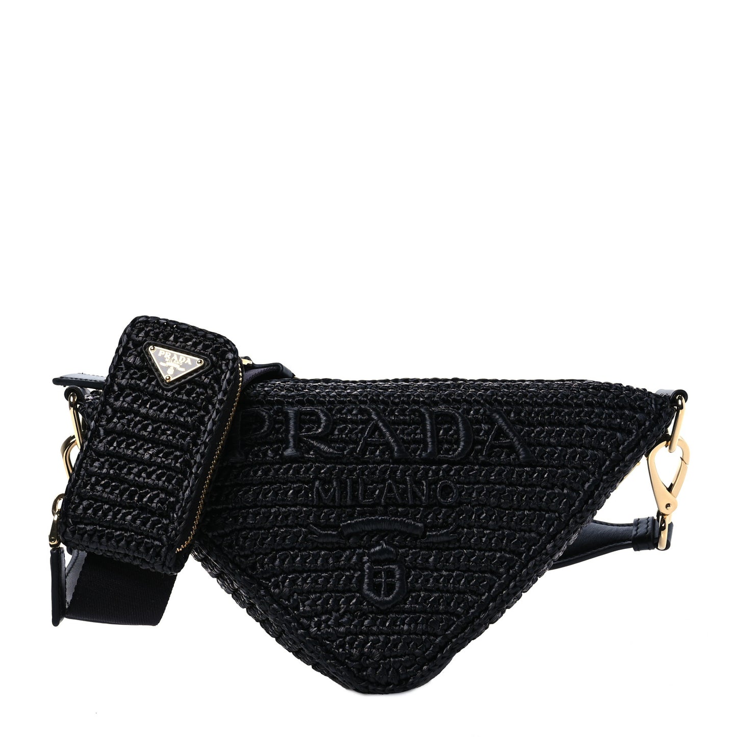 Yarn Raffia Effect Crochet Triangle Shoulder Bag Black