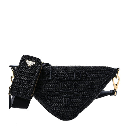 Prada Yarn Raffia Effect Crochet Triangle Shoulder Bag Black 1 of 12
