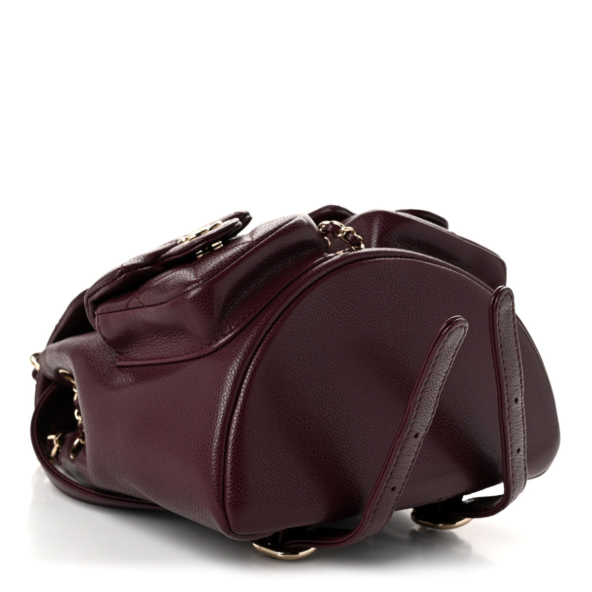 Shiny Caviar Quilted Small Duma Pockets Drawstring Backpack Burgundy