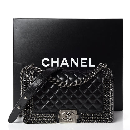Chanel Glazed Calfskin Quilted Medium Boy Chained Flap Black 13 of 13
