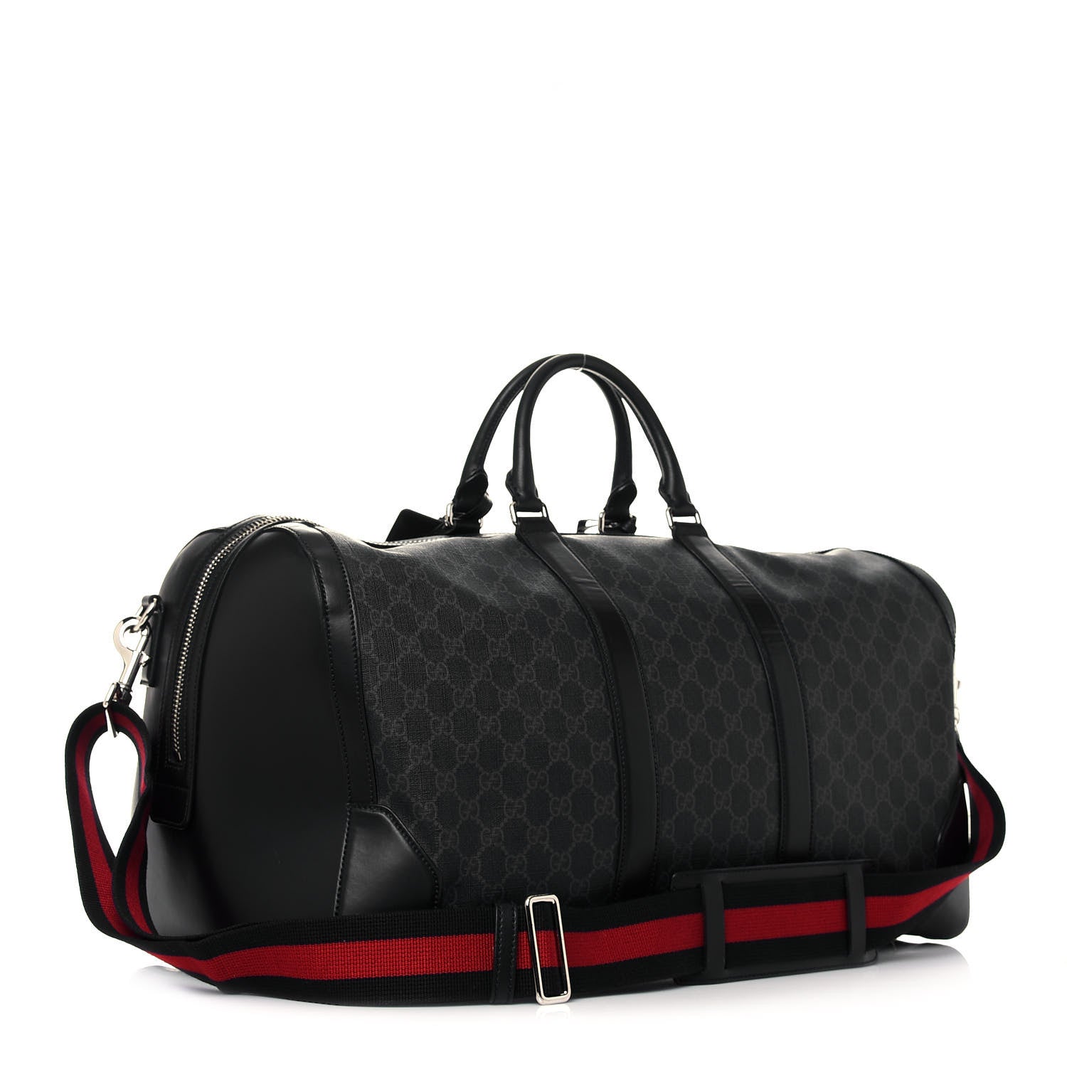 Gucci Soft GG Supreme Monogram Appia Calfskin Web Large Carry On Duffle Bag Black Grey 3 of 15