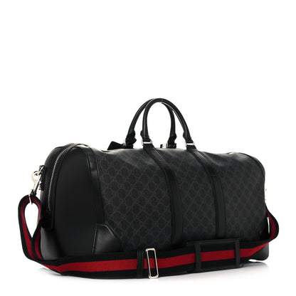 Gucci Soft GG Supreme Monogram Appia Calfskin Web Large Carry On Duffle Bag Black Grey 3 of 15