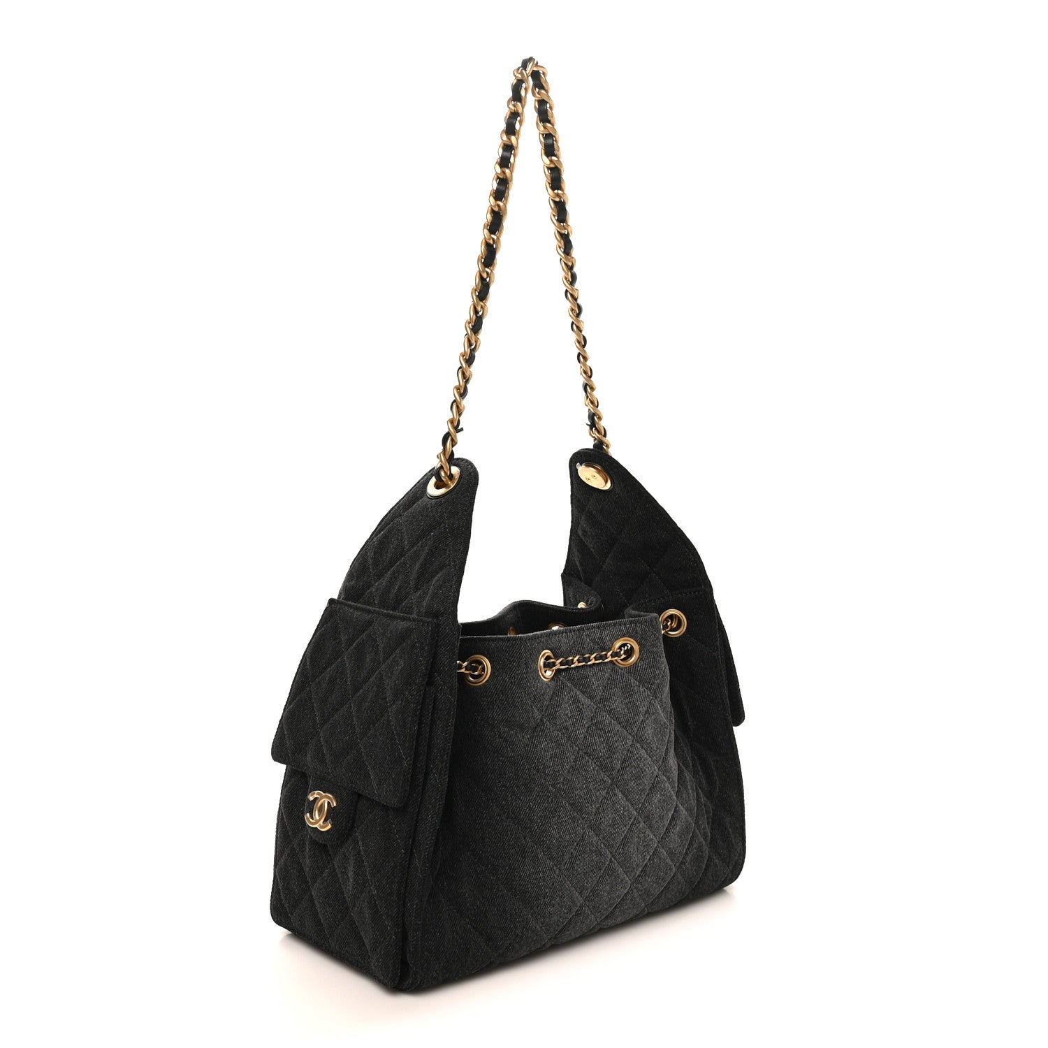 Chanel Washed Denim Quilted Small Chanel 25 Handbag Black 3 of 10