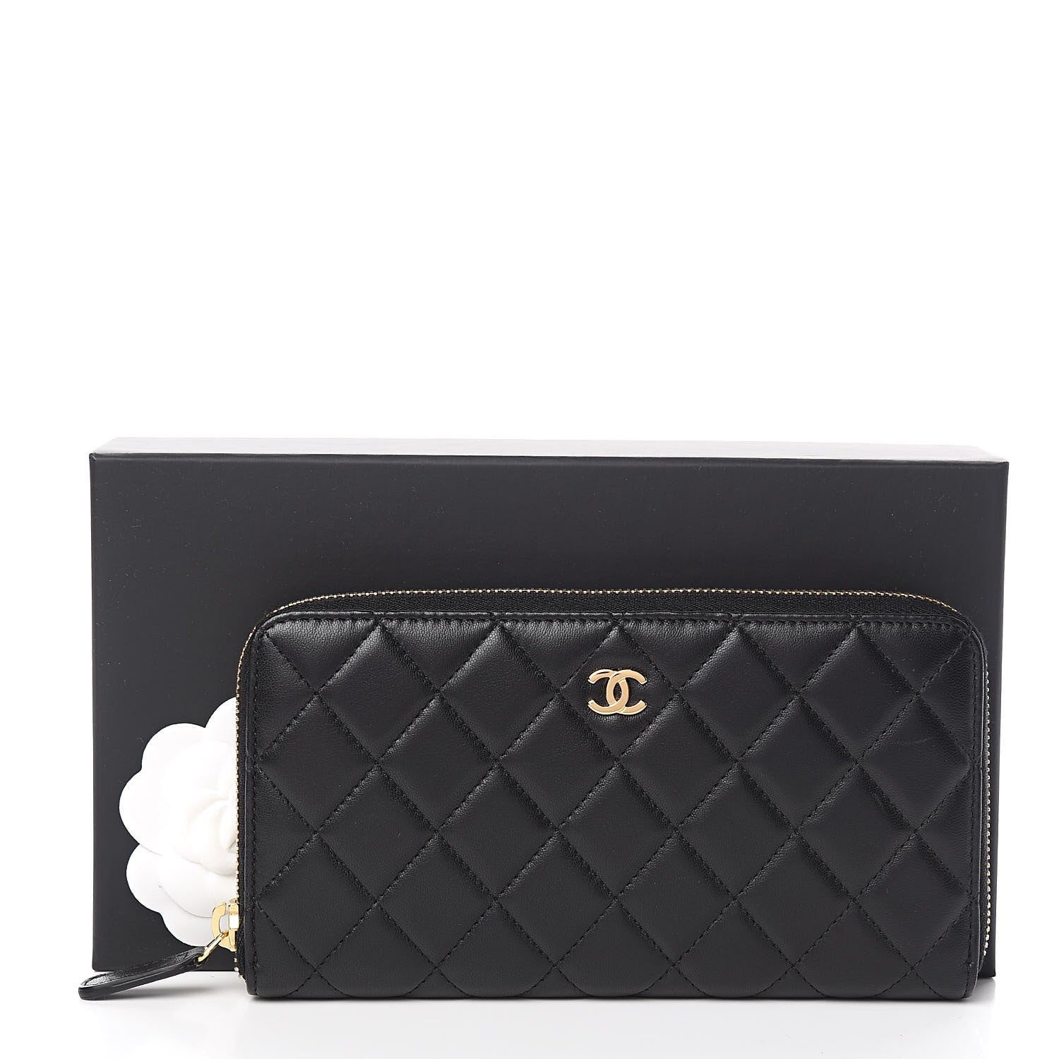 Chanel Lambskin Quilted Large Gusset Zip Around Wallet Black 13 of 13
