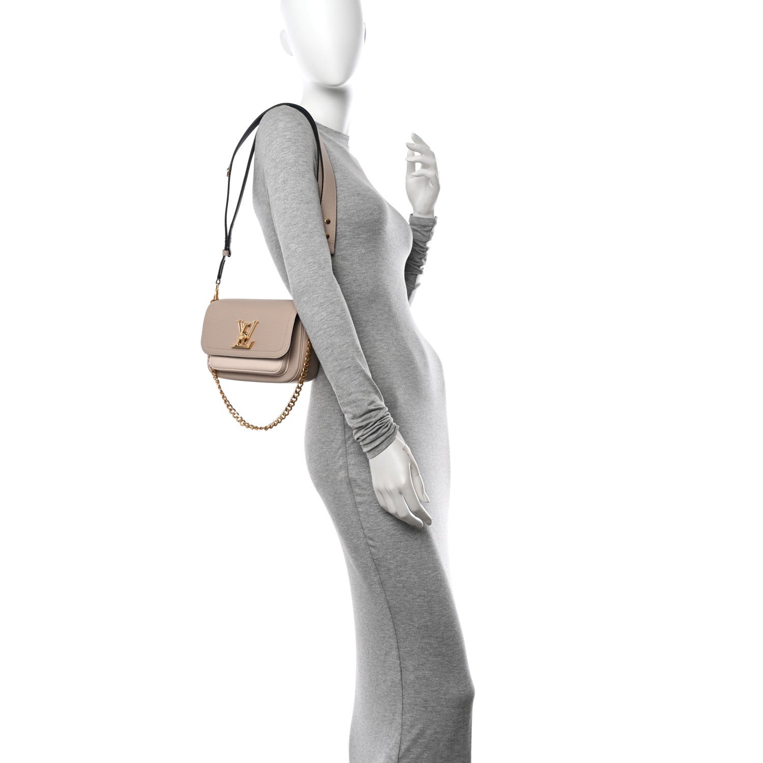 Louis Vuitton Grained Calfskin Lockme Tender Greige 3 of 9