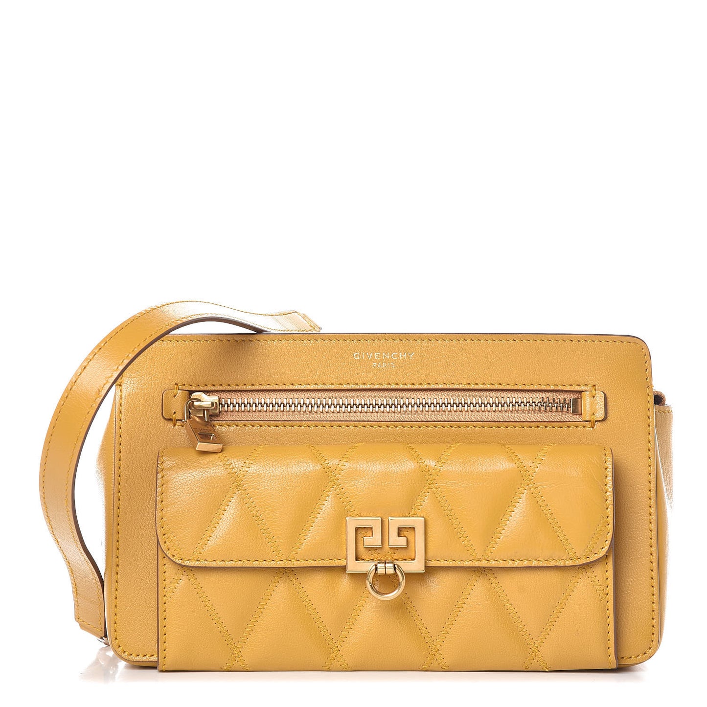 Goatskin Diamond Quilted Pocket Crossbody Golden