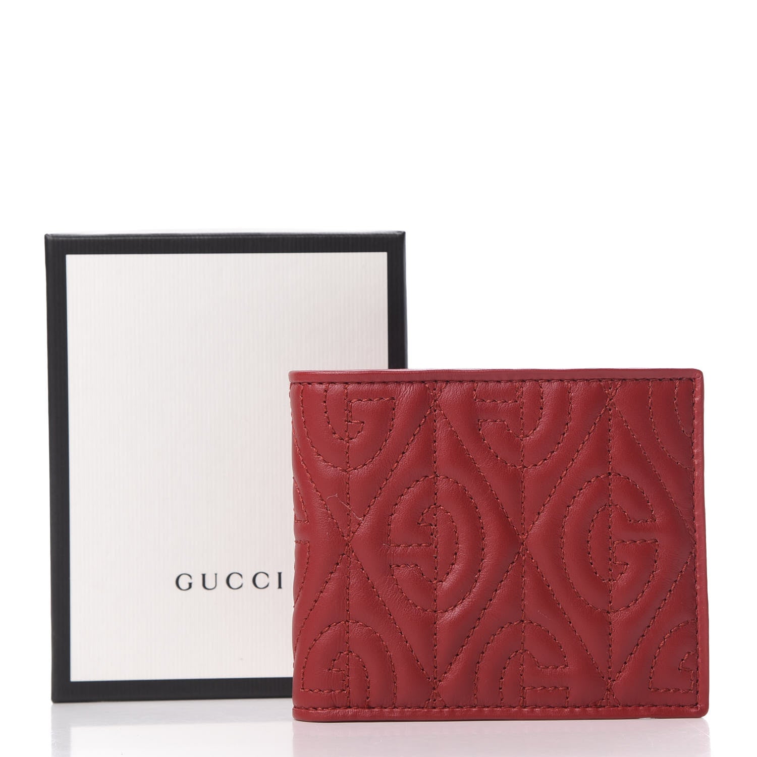 Gucci Calfskin G Rhombus Quilted Bi-Fold Wallet Hibiscus Red 10 of 10