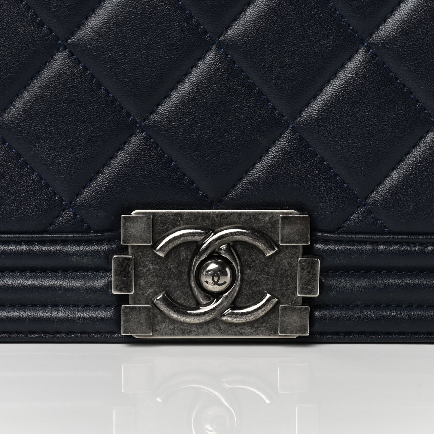 Lambskin Quilted Large Boy Flap Navy