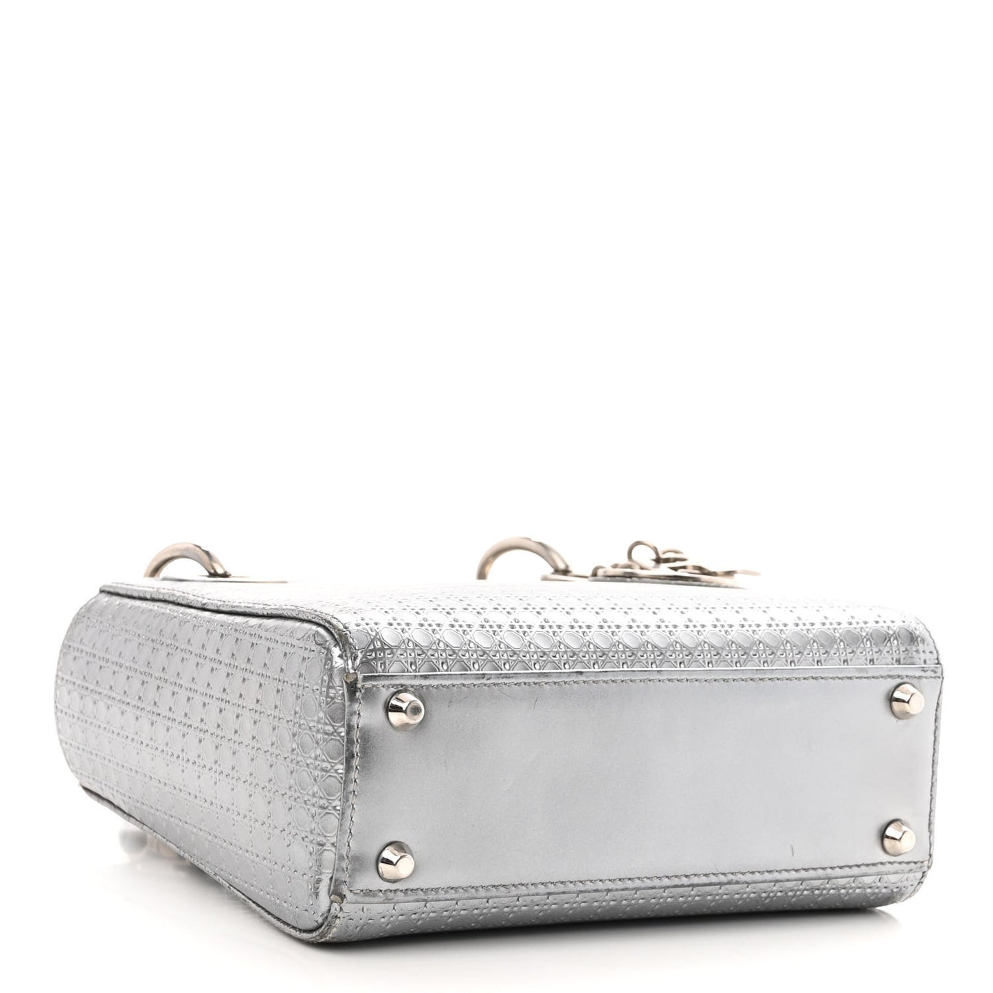Metallic Patent Micro-Cannage Mini Lady Dior Silver