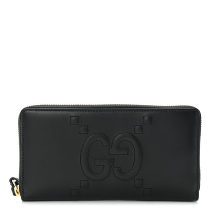 Gucci Apollo Calfskin GG Dadini Embroidered Zip Around Wallet Black 1 of 9