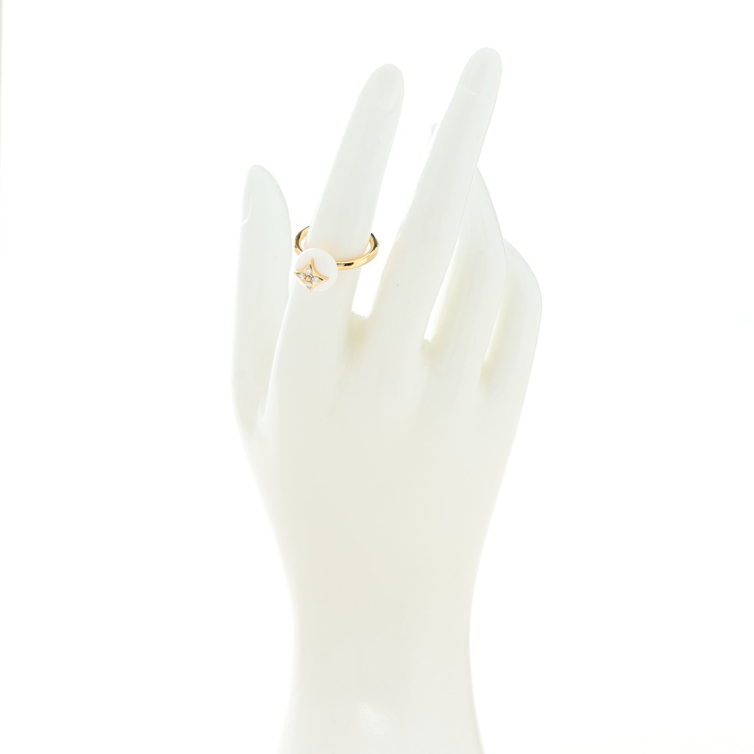 Louis Vuitton 18K Yellow Gold Diamond White Agate Idylle Blossom Ring 53 6.25 2 of 6