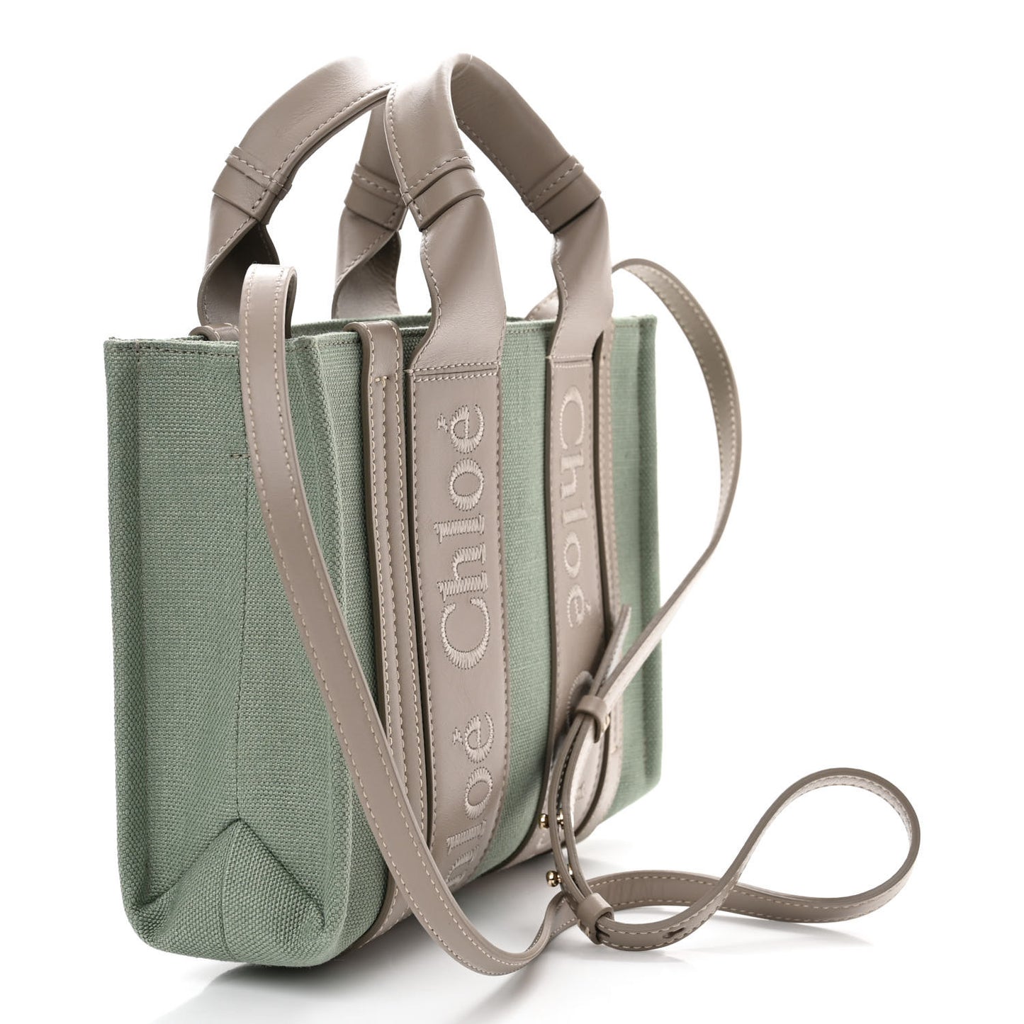 Cotton Calfskin Small Woody Ribbon Tote Faded Green