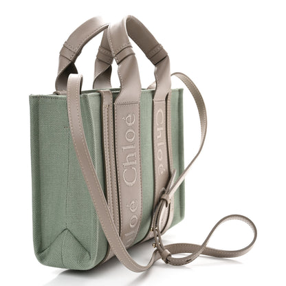 Chloe Cotton Calfskin Small Woody Ribbon Tote Faded Green 3 of 11