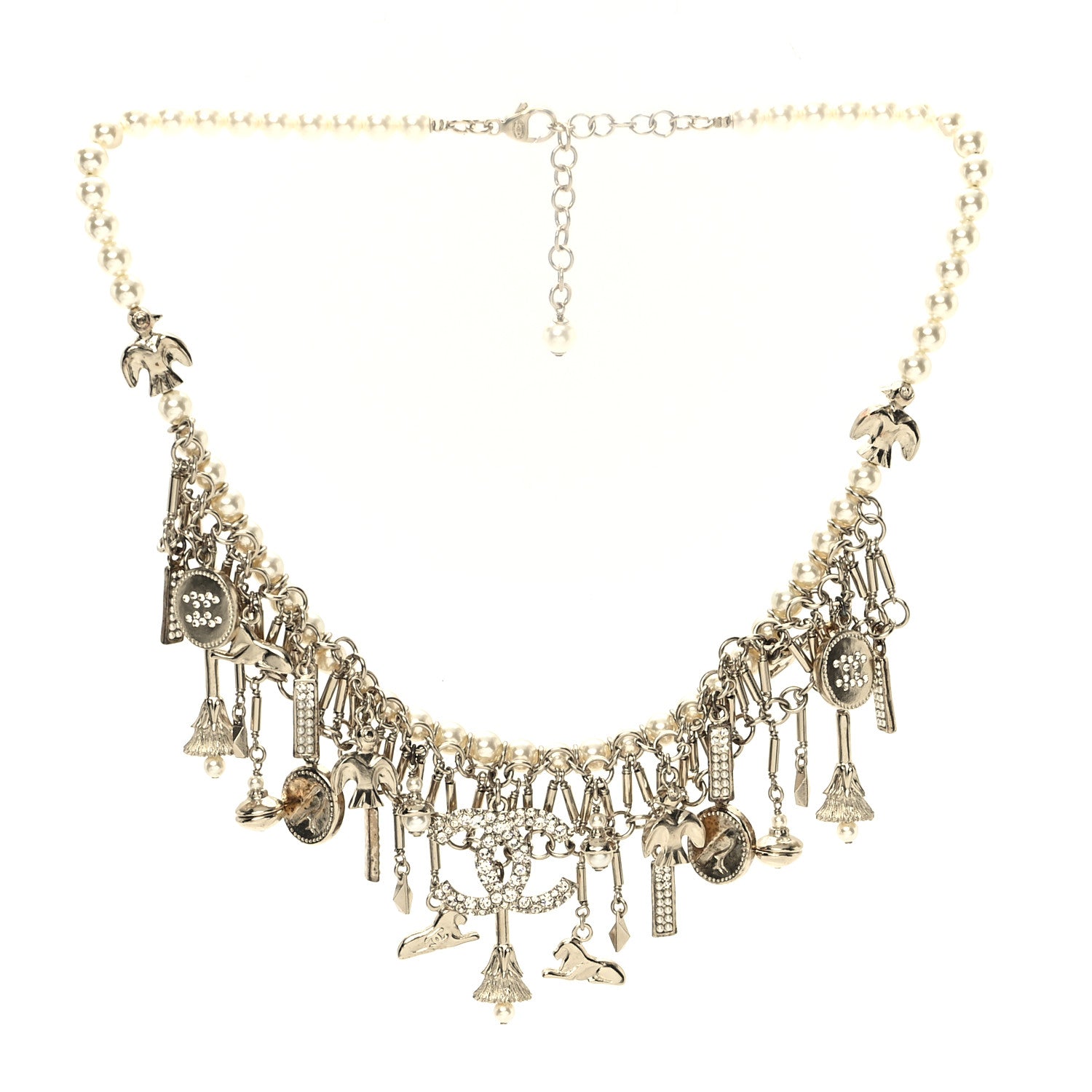 Chanel Pearl Crystal CC Short Necklace Gold 1 of 5
