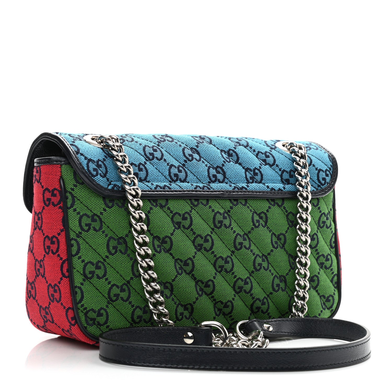 Gucci Monogram Multicolor Matelasse Diagonal Small GG Marmont Shoulder Bag Light Blue Pink Blue Green Red 3 of 12