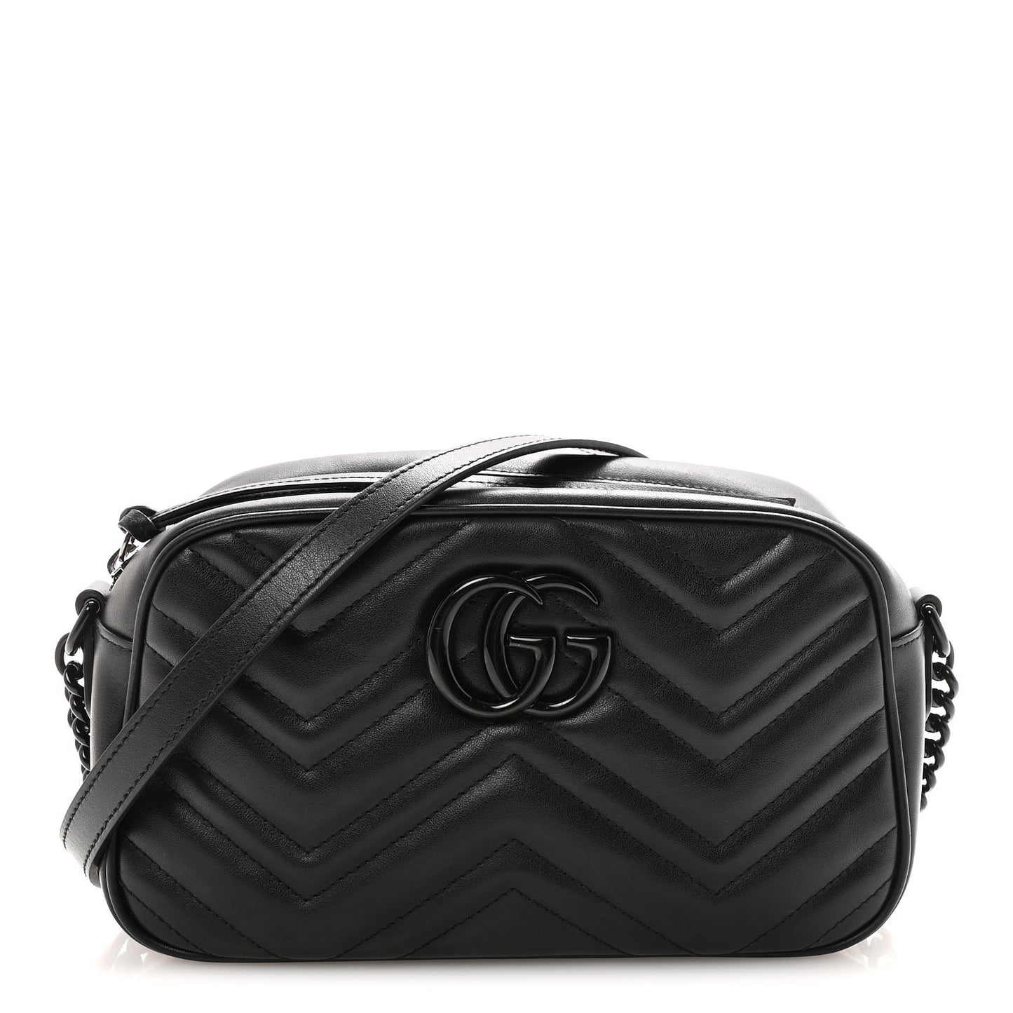 Calfskin Matelasse Monochrome Small GG Marmont Chain Shoulder Bag Black
