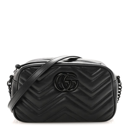Gucci Calfskin Matelasse Monochrome Small GG Marmont Chain Shoulder Bag Black 1 of 9