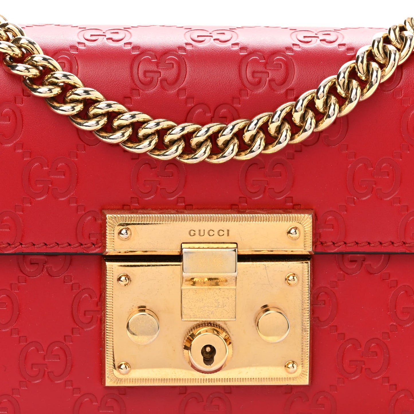 Guccissima Small Padlock Shoulder Bag Hibiscus Red