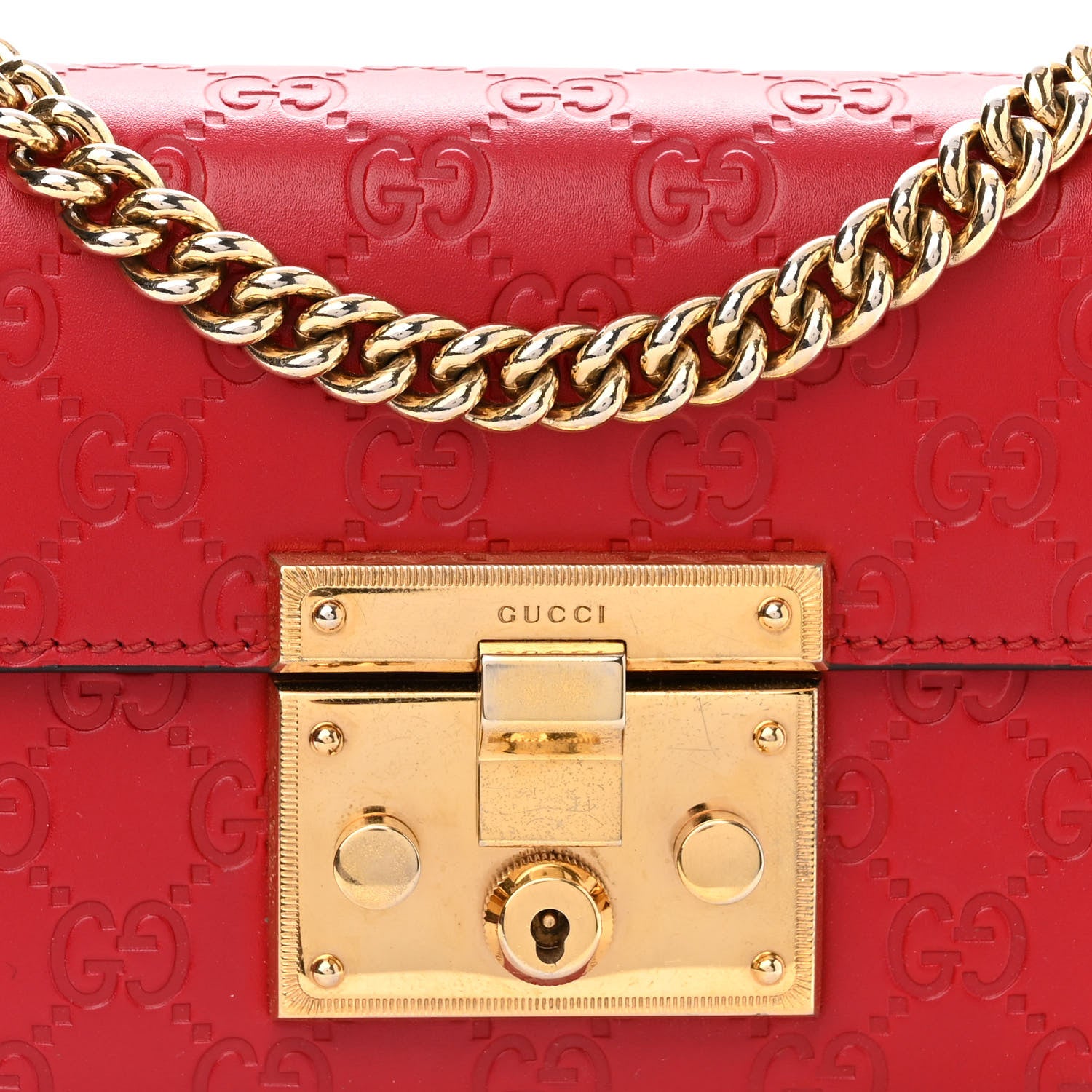 Gucci Guccissima Small Padlock Shoulder Bag Hibiscus Red 8 of 12