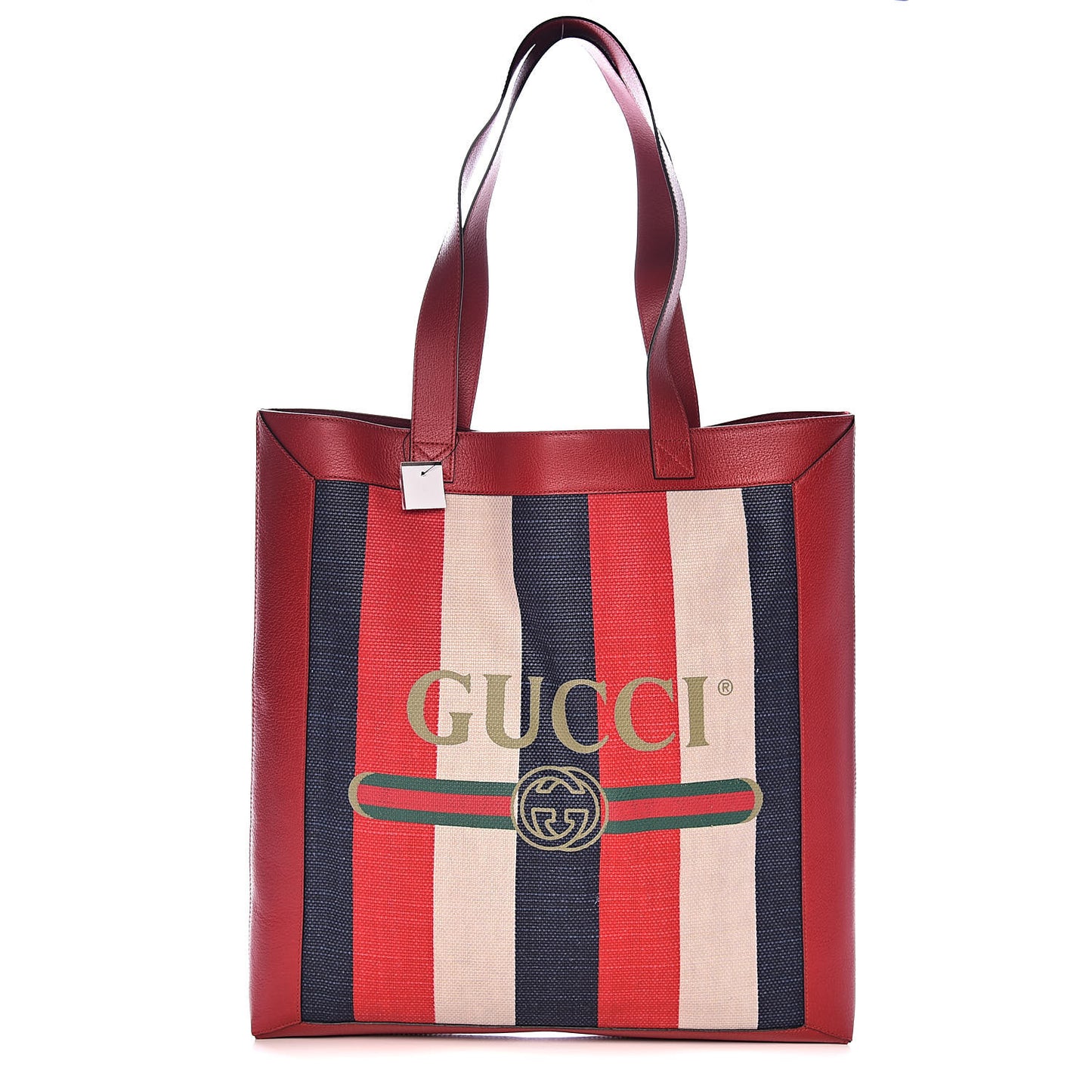 Canvas Calfskin Sylvie Stripe Logo Mens Tote Red White Blue