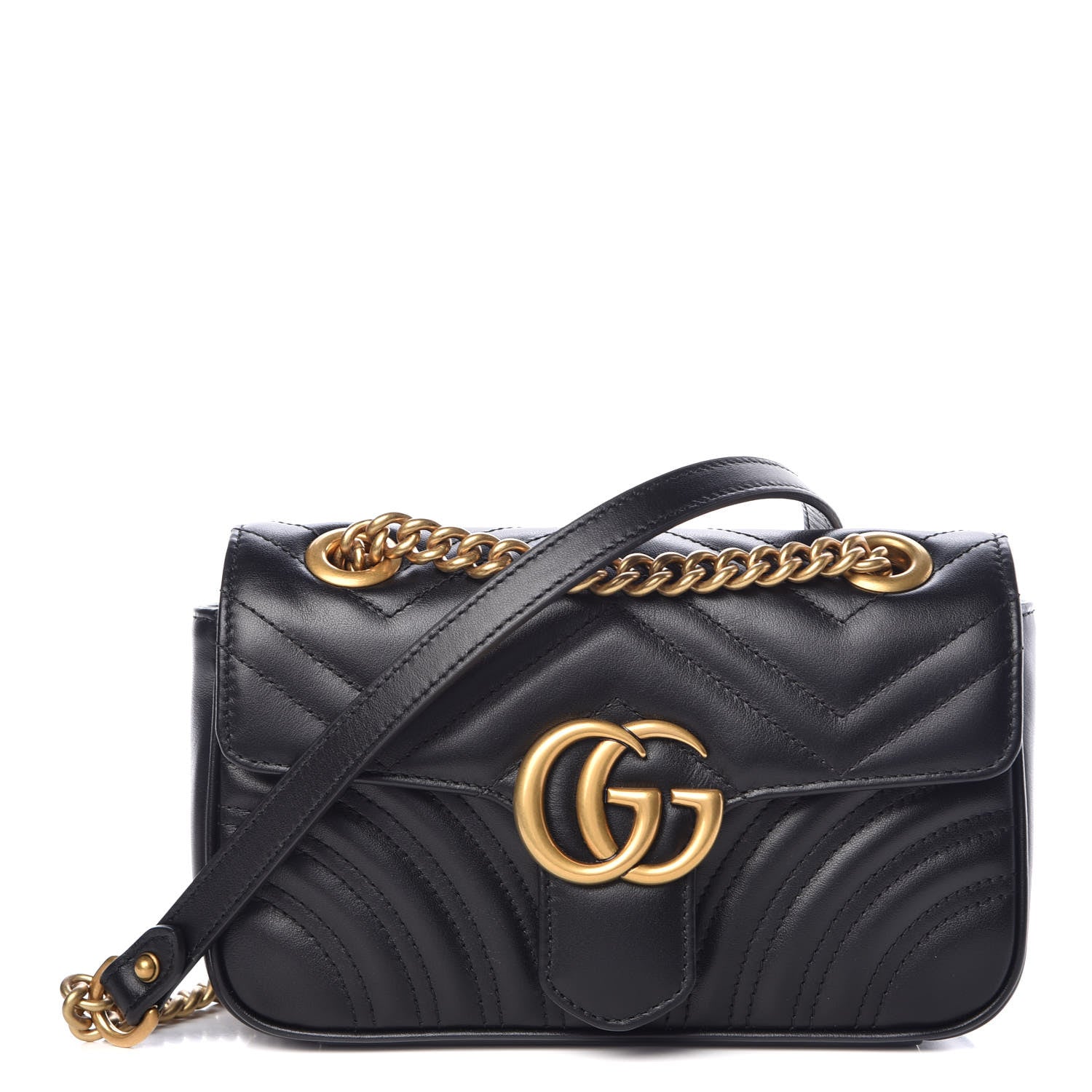 Gucci Calfskin Matelasse Mini GG Marmont Shoulder Bag Black 1 of 11